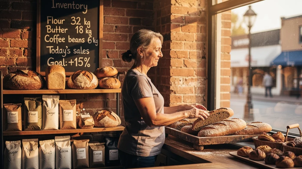 Intérieur d’une boulangerie locale illustrant la gestion des stocks et la rentabilité locale