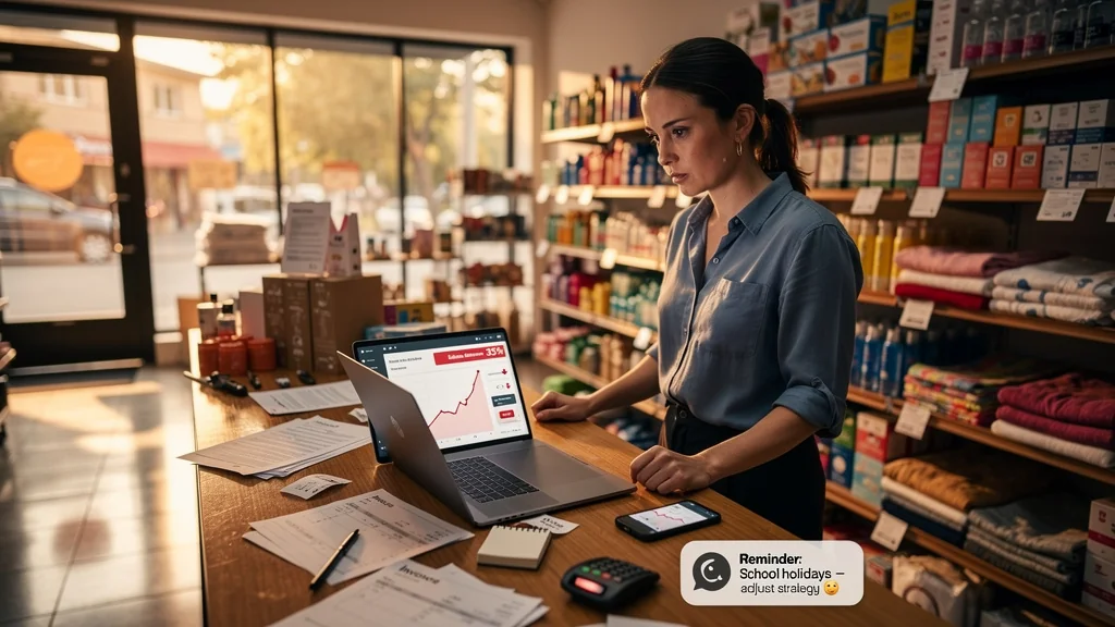 Entrepreneure stressée face à l'impact imprévu des vacances scolaires sur son chiffre d'affaires