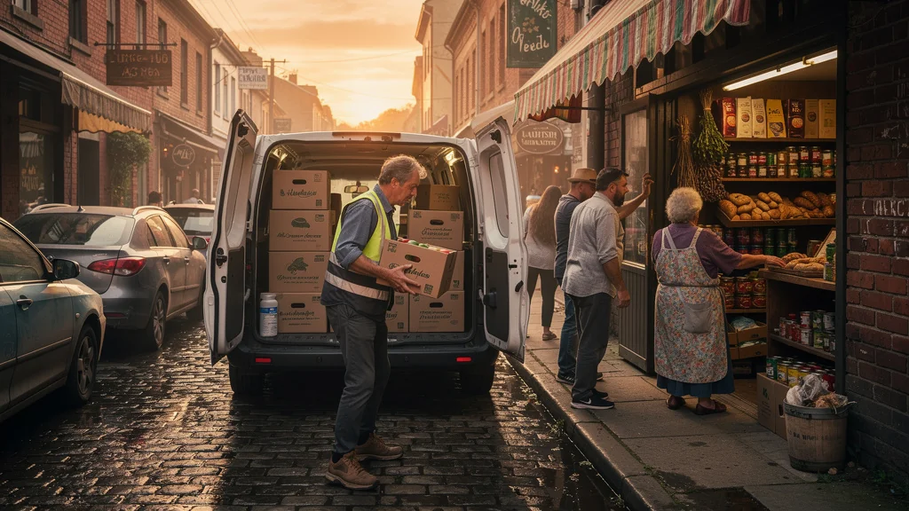 Organisation des livraisons dans le commerce local illustrant les contraintes et efforts quotidiens