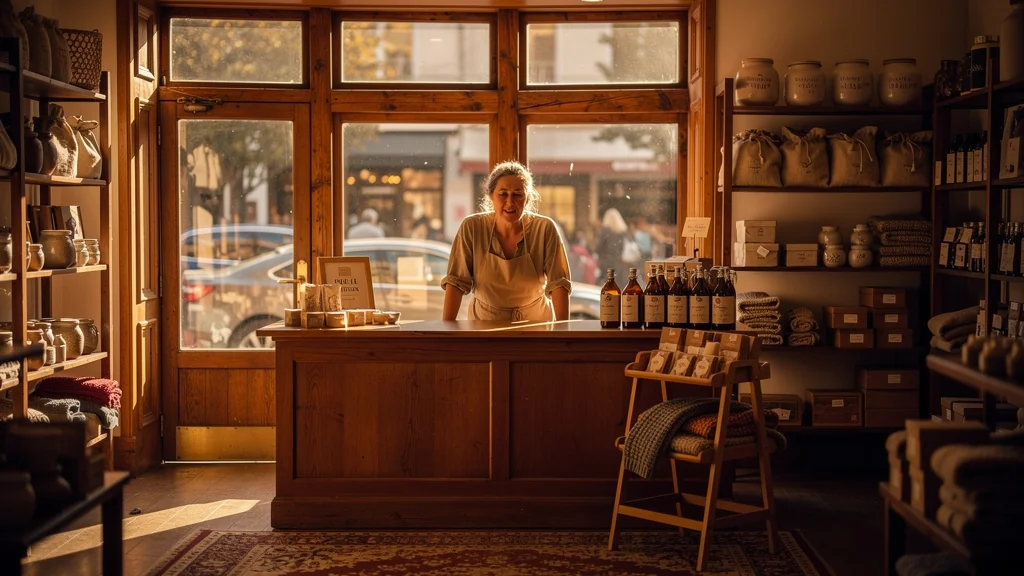 Boutique locale chaleureuse vide, illustrant la distance créée par la vente en ligne locale