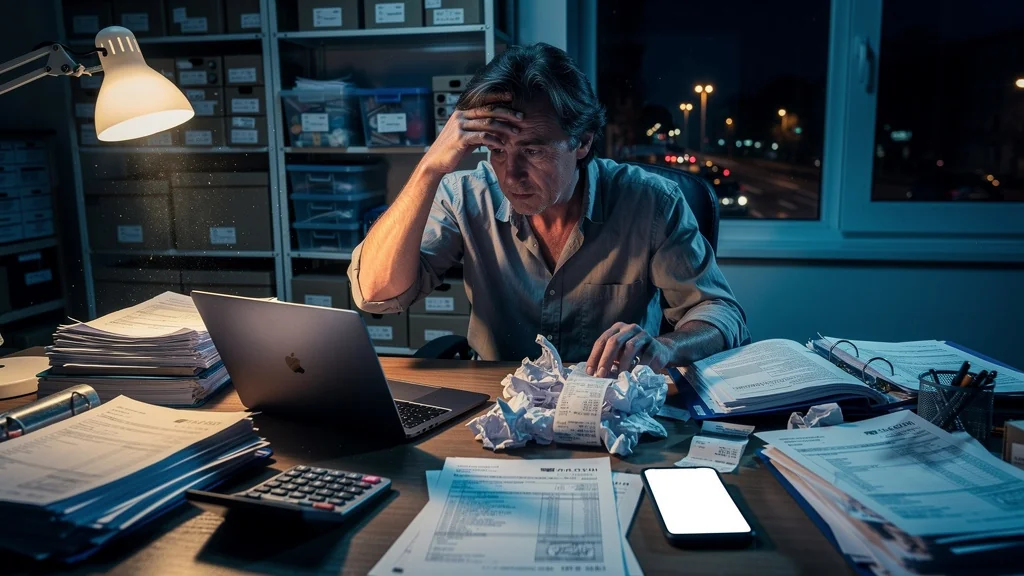 Inventaire en retard et régularisation comptable de 1 200 euros dans un bureau de petite entreprise