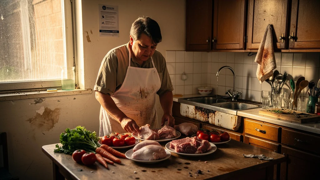 Cuisine locale négligée illustrant les risques d’ignorer les normes d’hygiène locales
