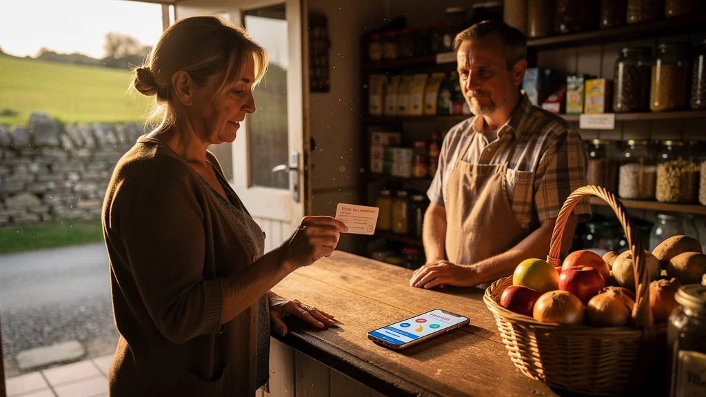 Carte de fidélité papier et smartphone Fivory dans une épicerie rurale, comparaison des usages en milieu rural