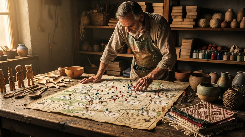 Carte papier des artisans locaux diffusée pendant deux mois sur le territoire, photo réaliste artisanat
