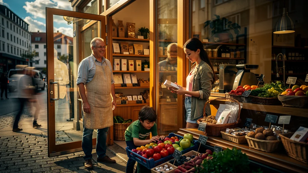 Commerce ouvert le samedi animé montrant l’authenticité et l’interaction client en magasin local