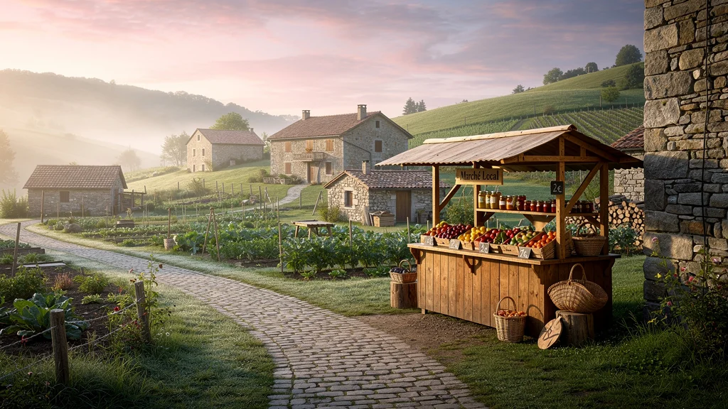 Paysage matinal hyperréaliste du Pays du Cheylard illustrant l'esprit entrepreneurial local Decapro