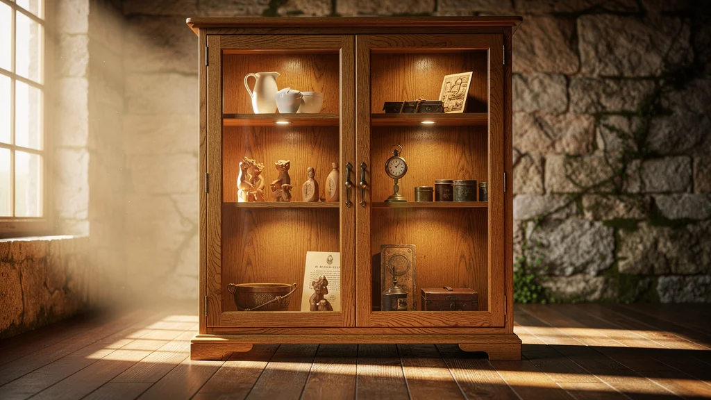 Vitrine bois en chêne massif, artisanale et élégante dans un intérieur rustique chaleureux